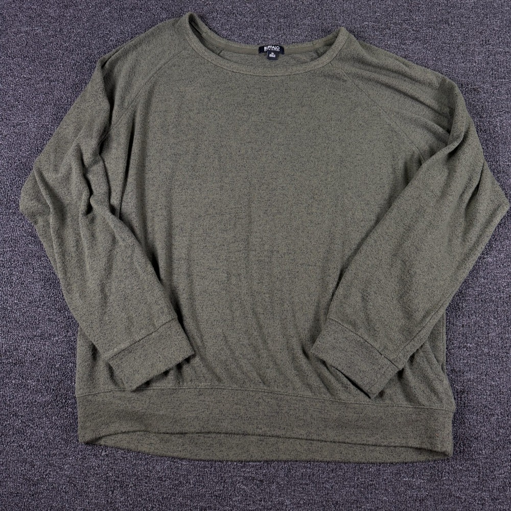 Buffalo David Bitton Sweatshirt Womens XL Olive Green Raglan Knit EUC